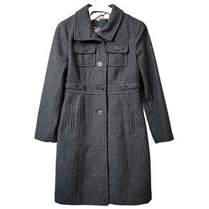 Kenneth Cole New York Gravel Gray Wool Blend Pea Coat Size 6 Rayon Lined *READ!